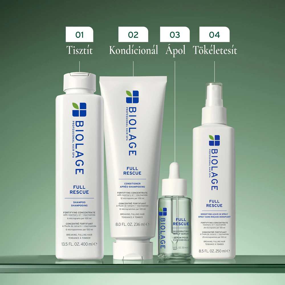 Biolage Full Rescue hajápoló készlet, tisztító, kondicionáló, ápoló és tökéletesítő termékek.