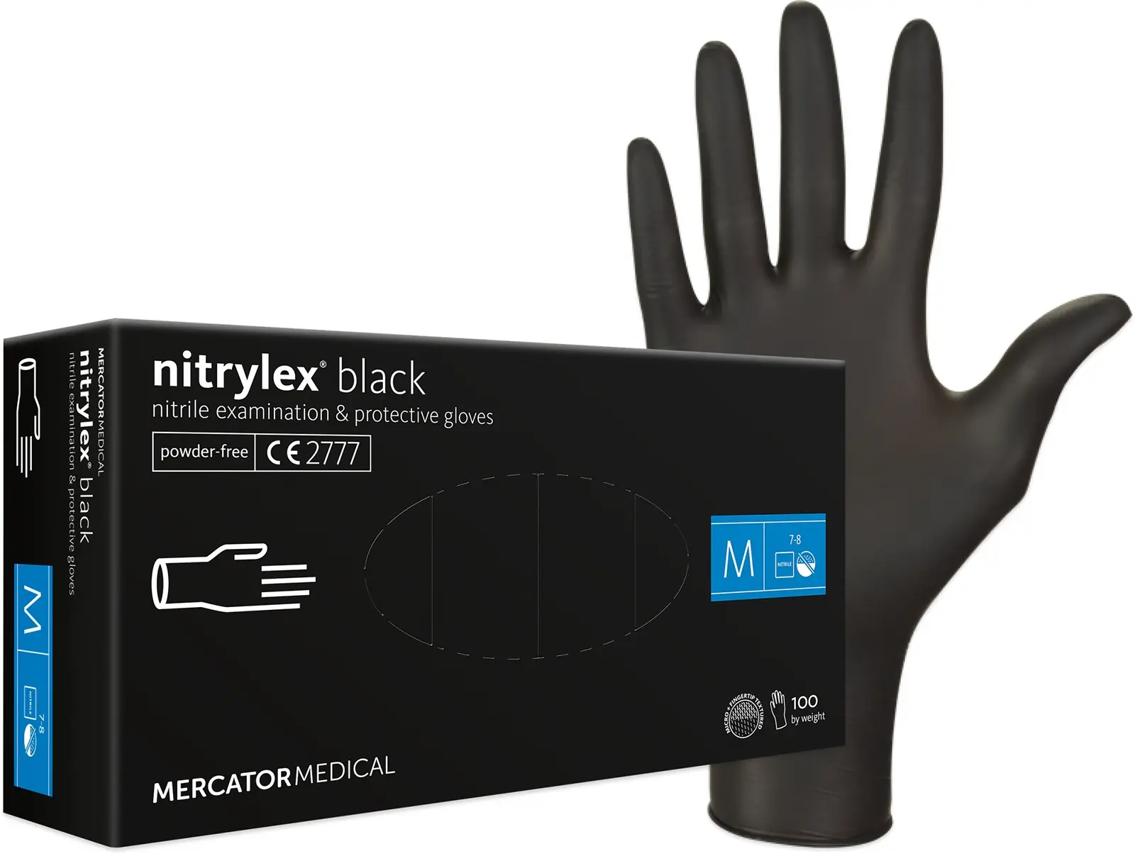 Fekete nitril kesztyű Mercator Medical nitrylex black csomagban.