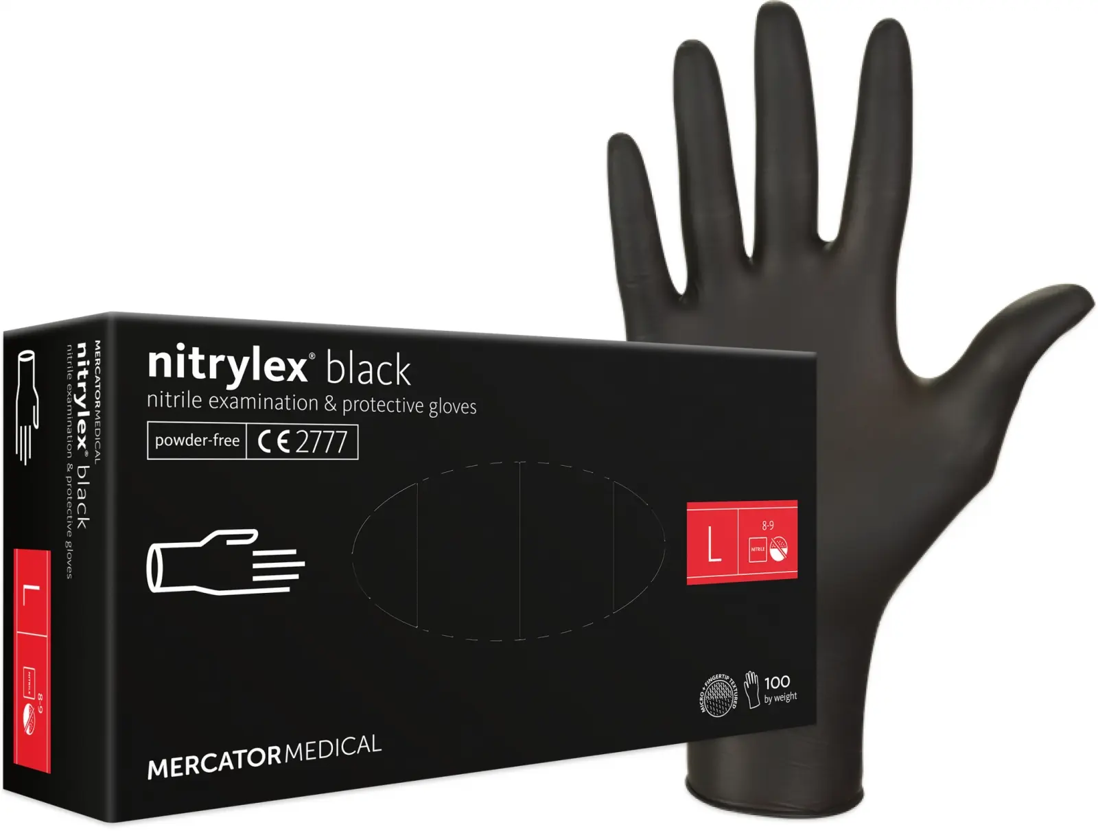 Fekete nitril kesztyű Mercator Medical termékfotó.