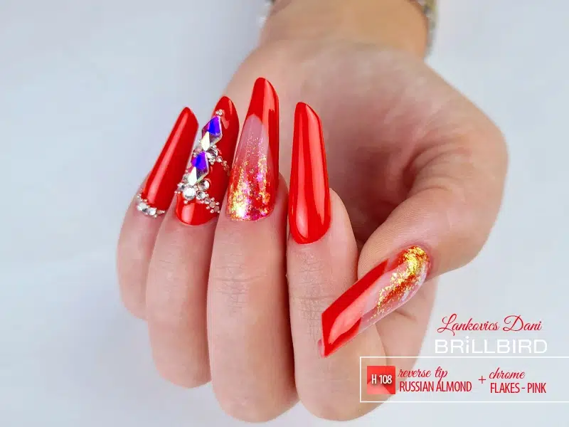 5999077696573 RUSSIAN ALMOND reverse tip H108 Chrome Flakes Pink