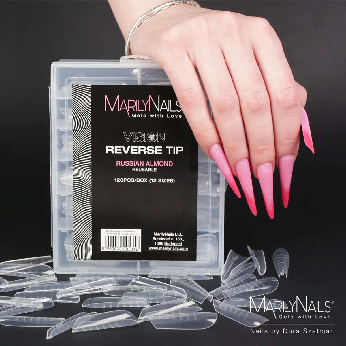 MarilyNails Vision Reverse Tip, rózsaszín ujjak, magyar webáruház.