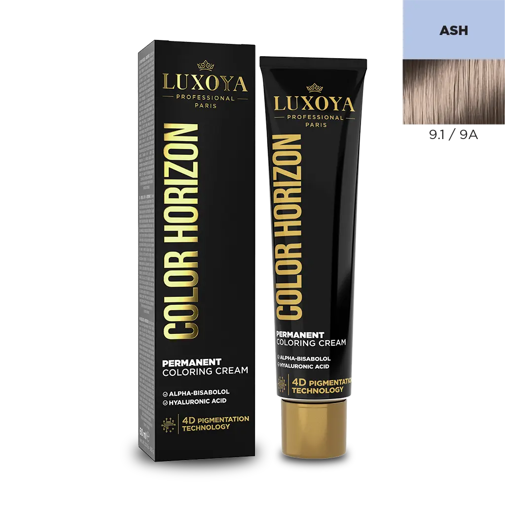 Luxoya Color Horizon hajfesték ash színben, 9.1/9A, 4D pigmentációs technológiával.