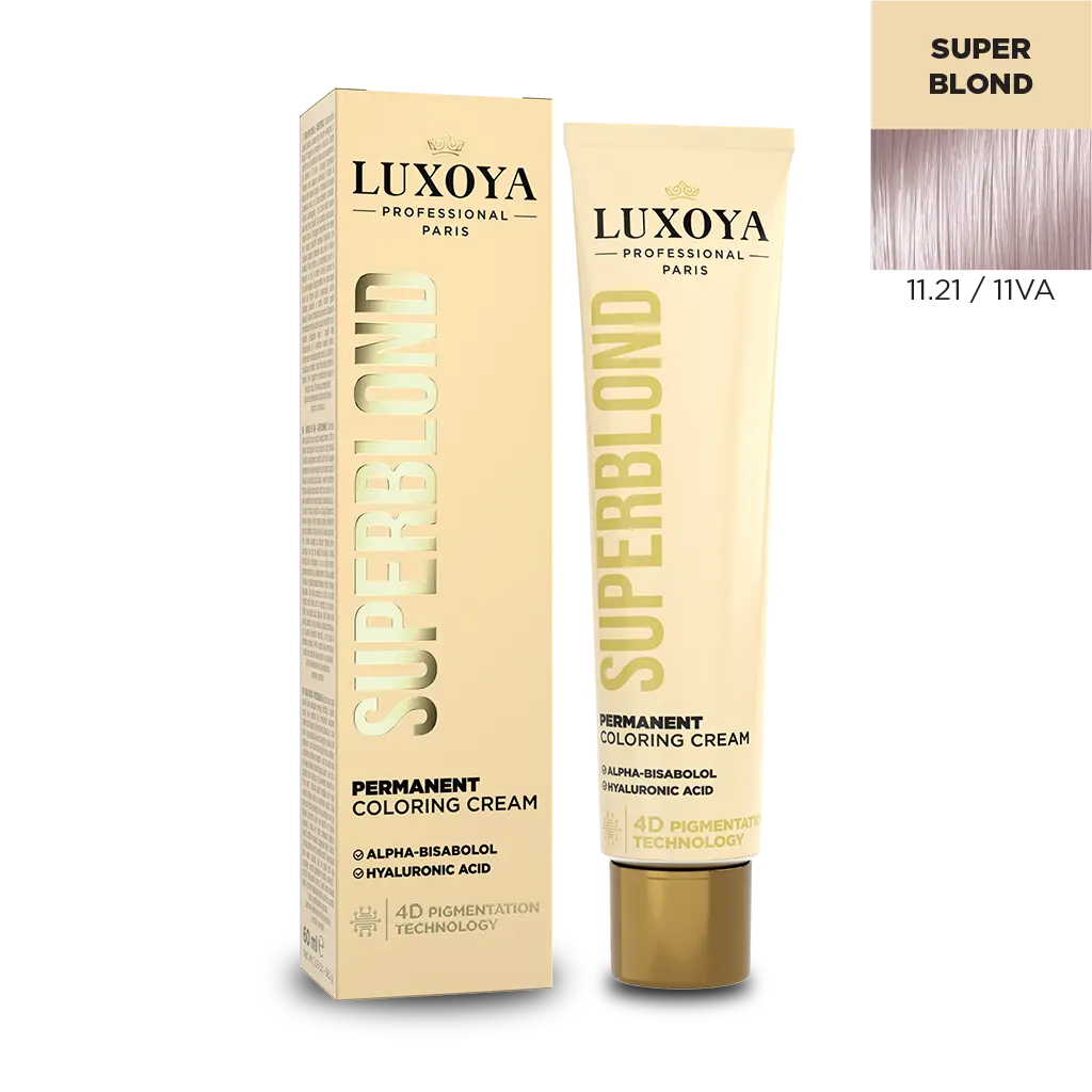 Luxoya Superblond hajfesték 11.21 szín, 4D pigmentációs technológiával.