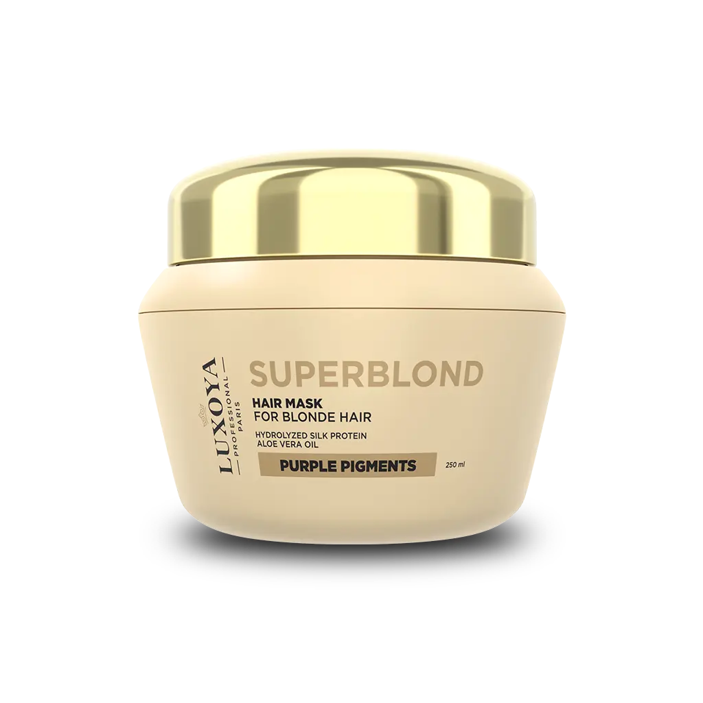 Luxoya Superblond hajmaszk szőkített hajra lila pigmentekkel.
