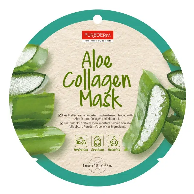 Purederm Aloe Collagen Arcmaszk, hidratáló és nyugtató hatású.