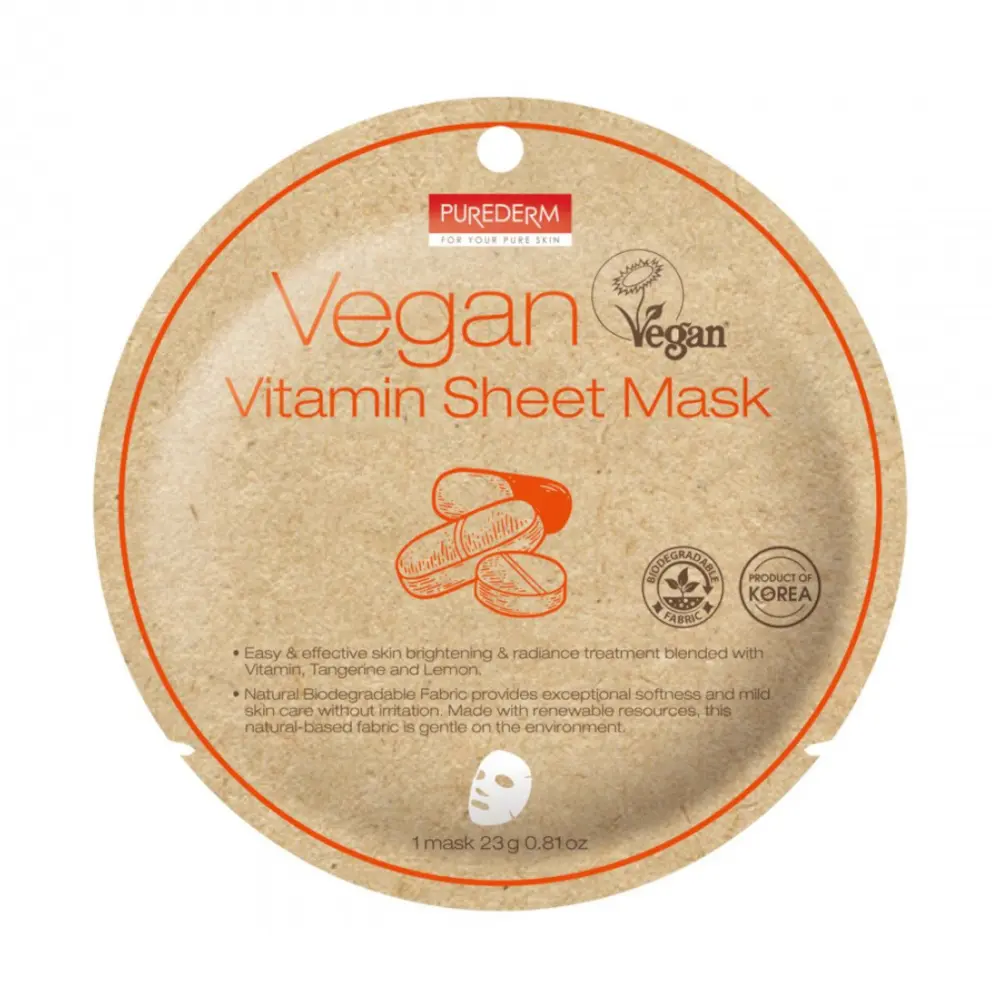 Vegan Vitamin Sheet Mask, Purederm, 3in1 maszk.