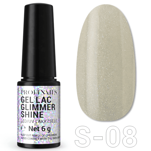 S-08 színű ProfiNails gel lakk, fényes, csillám hatású lakk.