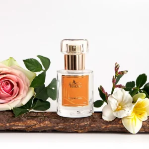 La mia TOSCANA női parfüm, 30 ml, virágokkal körülölelt üveg.